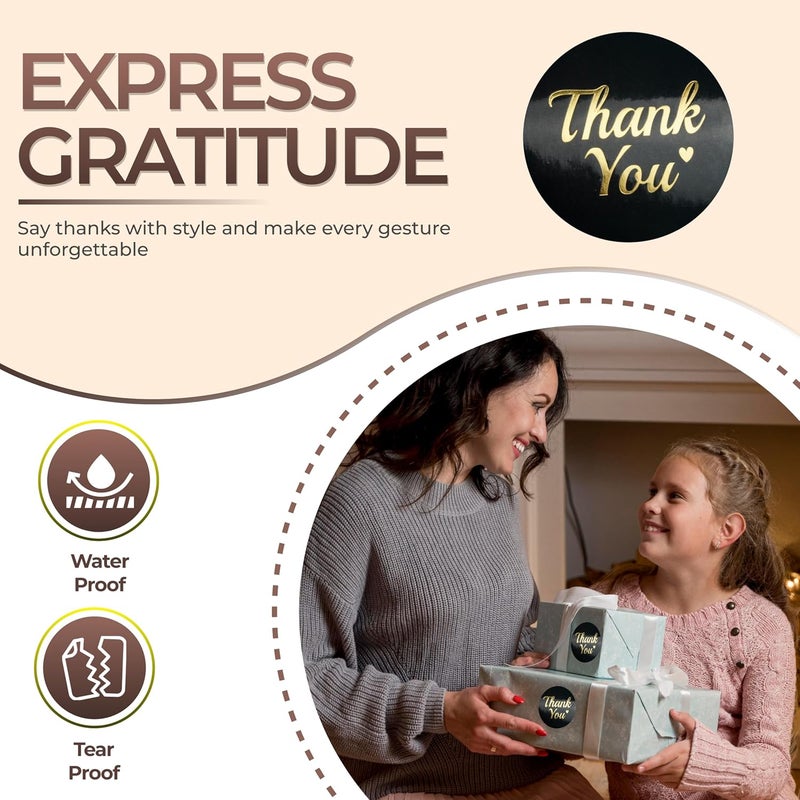 IBAKE 500 Thank You Stickers Roll – 1.5 Inch Black and Gold Foil Round Labels – Elegant Thank You Stickers Small Business Packaging, Envelopes, Gift Bags, Orders, Party Favors, Crafts - Image 3